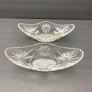 VTG 80s Pressed Glass Starburst Oval‎ Serving Bowls Dish Set Of 2 Star Of David